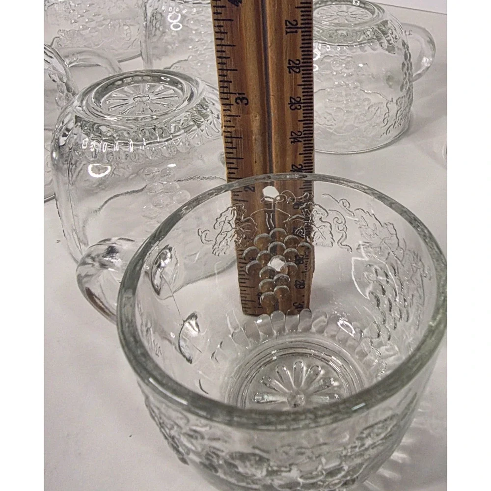 Vintage Anchor Hocking Grape Leaf Clear Glass Punch Cups Set of 8 USA